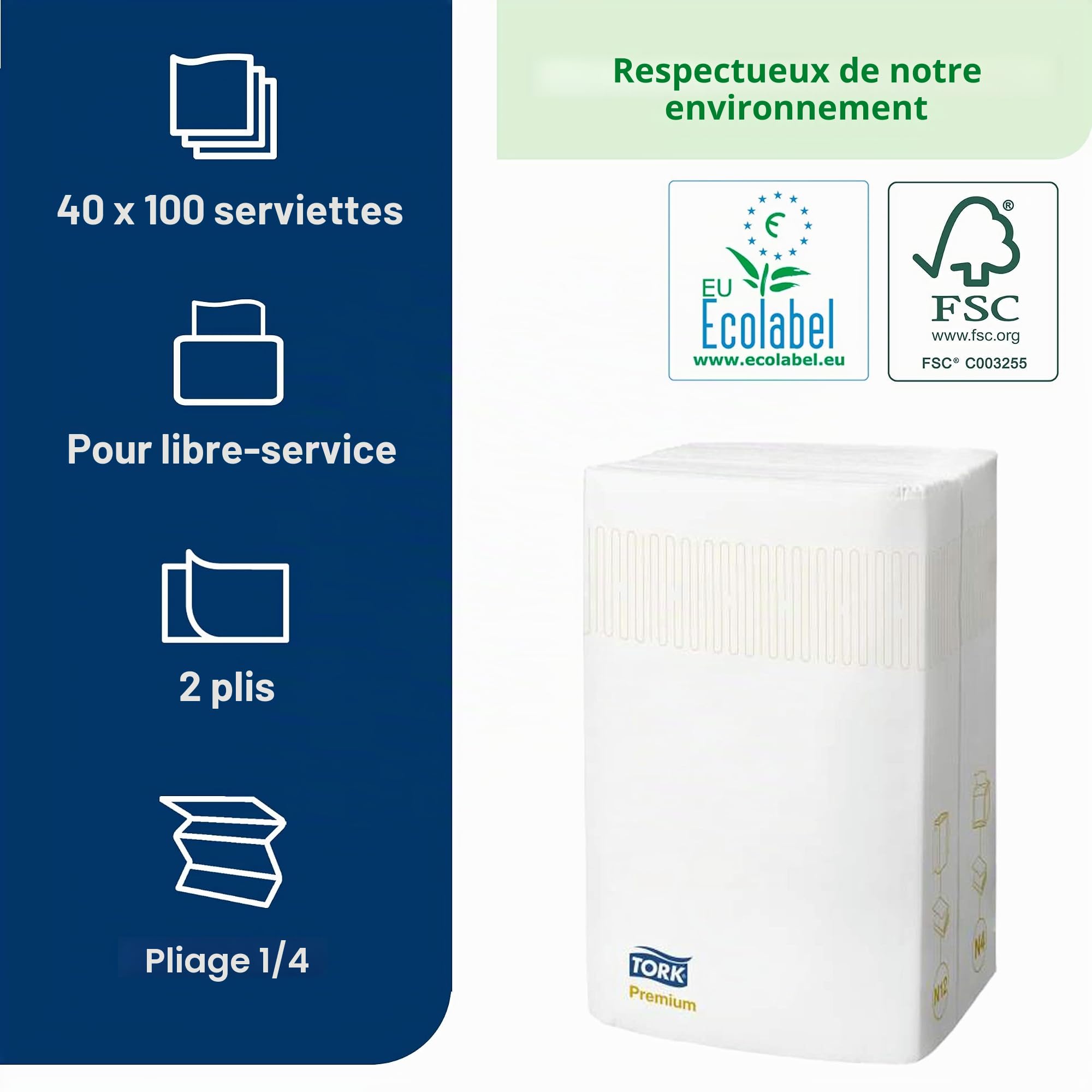 Tork Xpressnap Serviette enchevêtrée, 15840, 8 x 500 serviettes, douce | pliage 1/2 2 plis, pour distributeur N4, blanche, extra