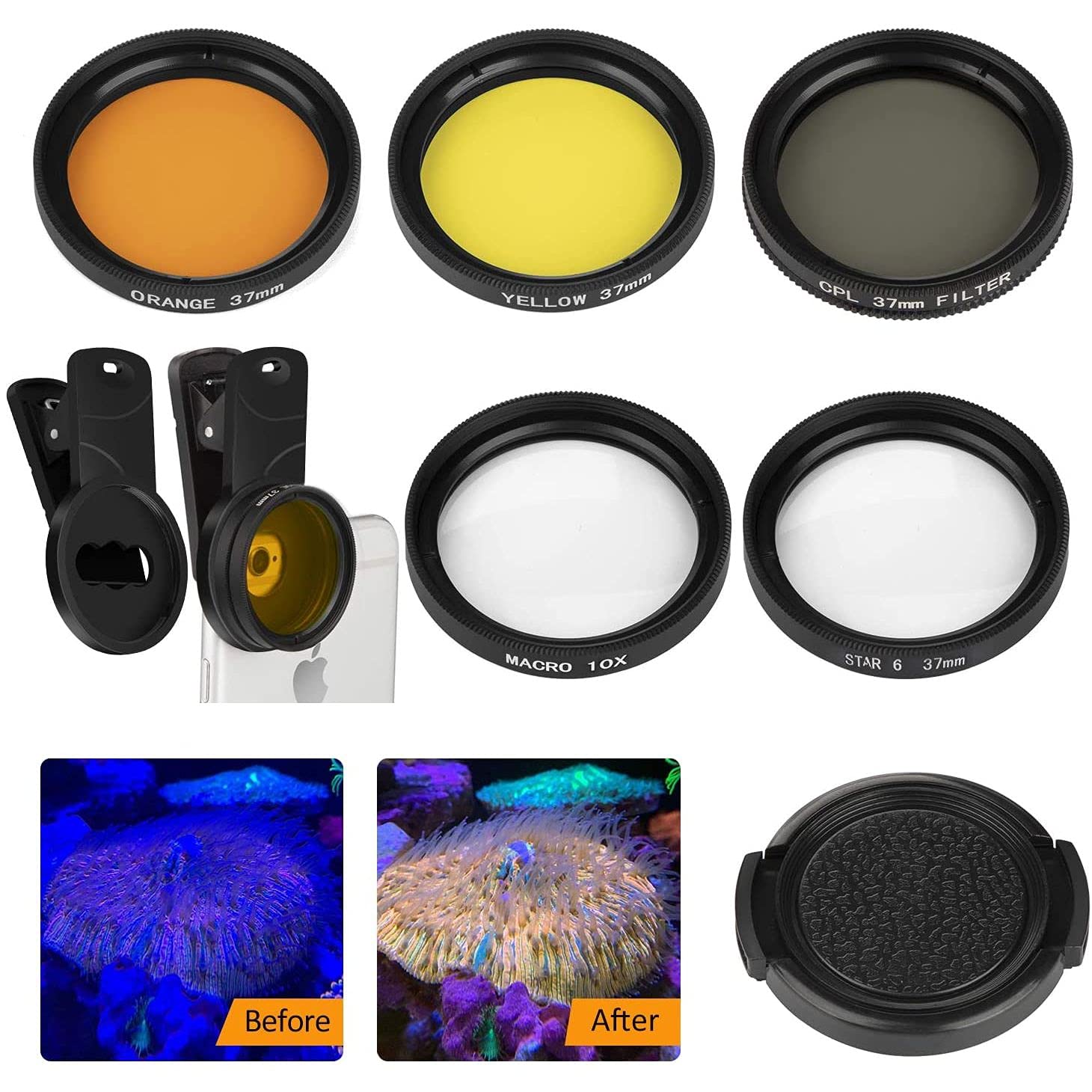 LabEdit Reef Coral Lens Phone Kits 5 Lenses Kit 1 Dust Shield Case