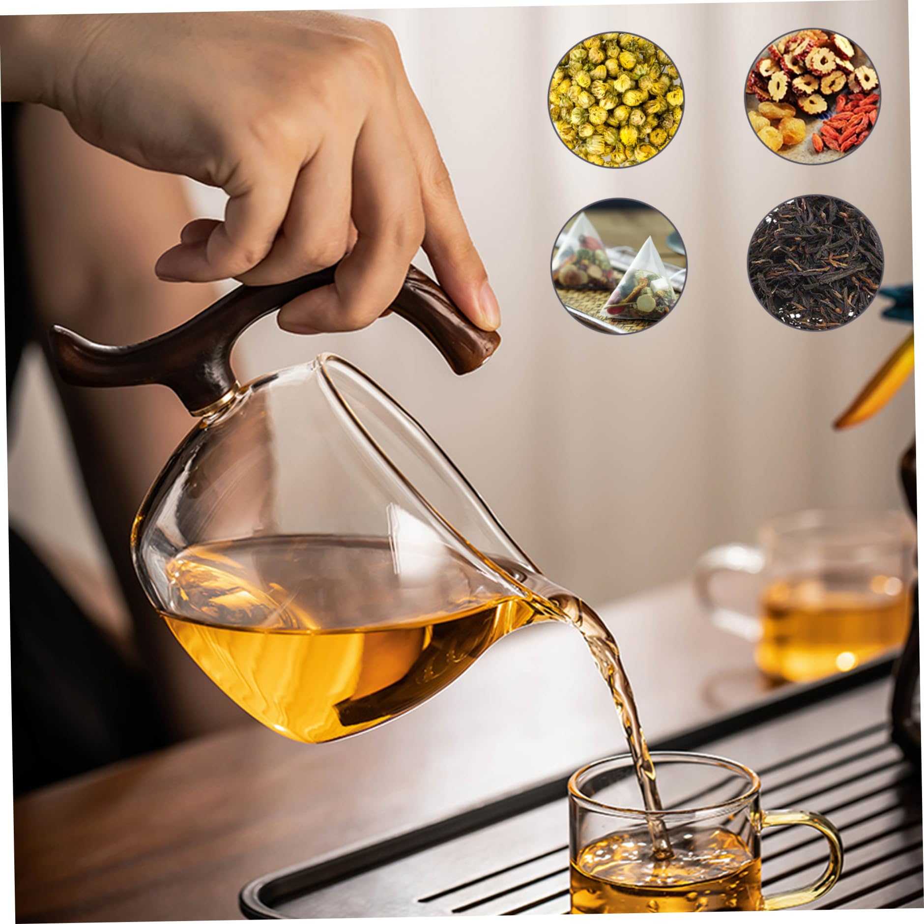 Teiera magnetica, set di tè semi -automatico, teiera magnetica in vetro borosilicato alto con infusore, 300 ml+460 ml di teiera magica, 7.8x4.9x10.4 set da tè Kung Fu per l'ufficio di casa, teapot ma