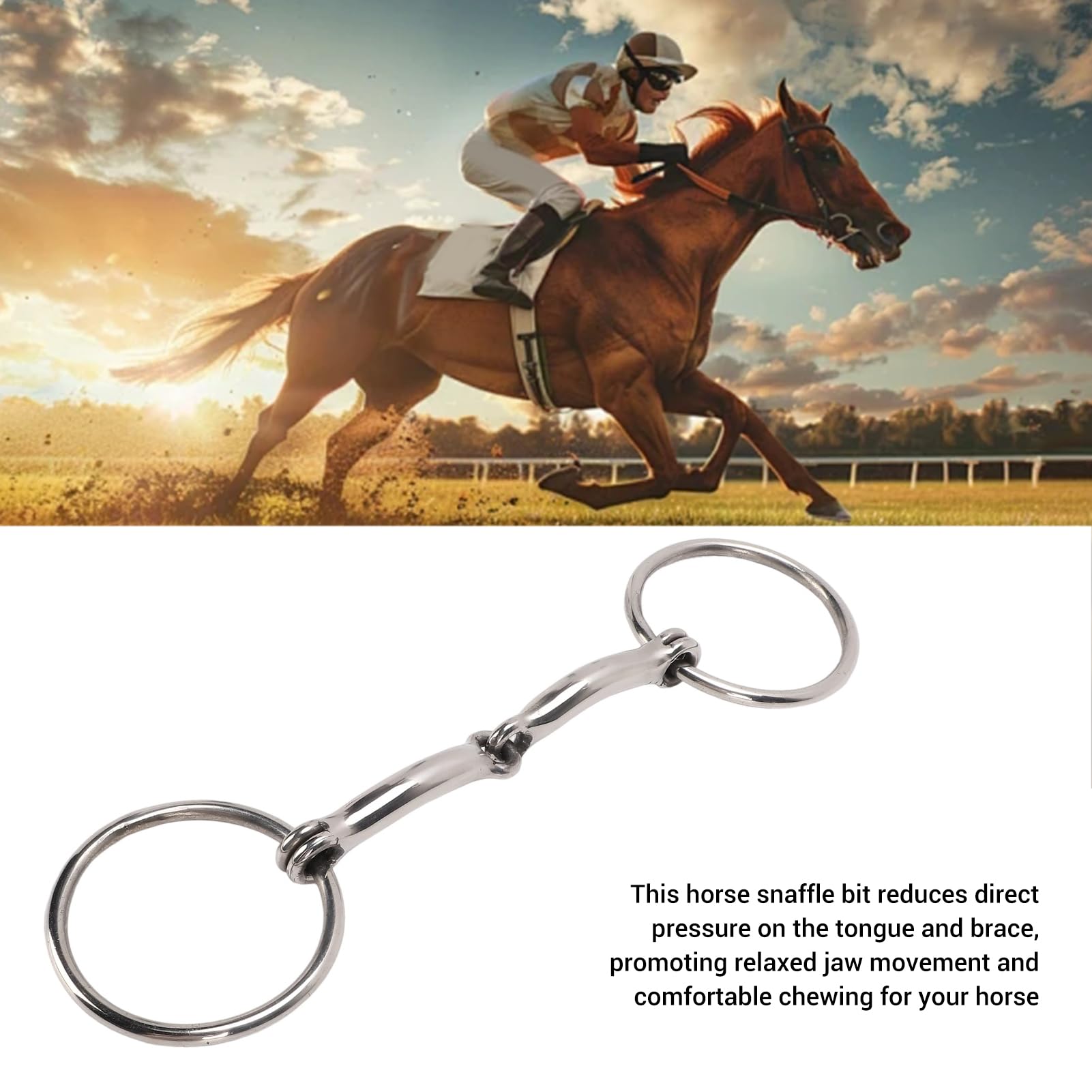 Qcwwy Pferdemaulgebiss, Edelstahl-D-Ring-Trense, Ideal für Training und Reiten, Sichere Kontrolle, Effektive Beißprävention, Western-Trainings-Reitwerkzeug
