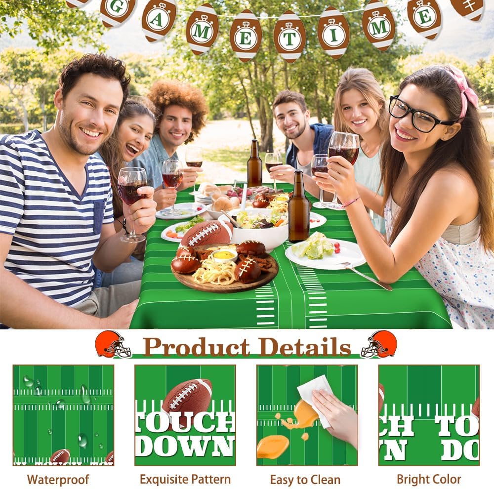 Football Tablecloth, Football Party Decorations 2 PCS Plastic Footballs Table Cloth Disposable Foot Ball Field Tablecloths Table Cover for Footballs Themed Party Supplies Birthday 54" X 108"