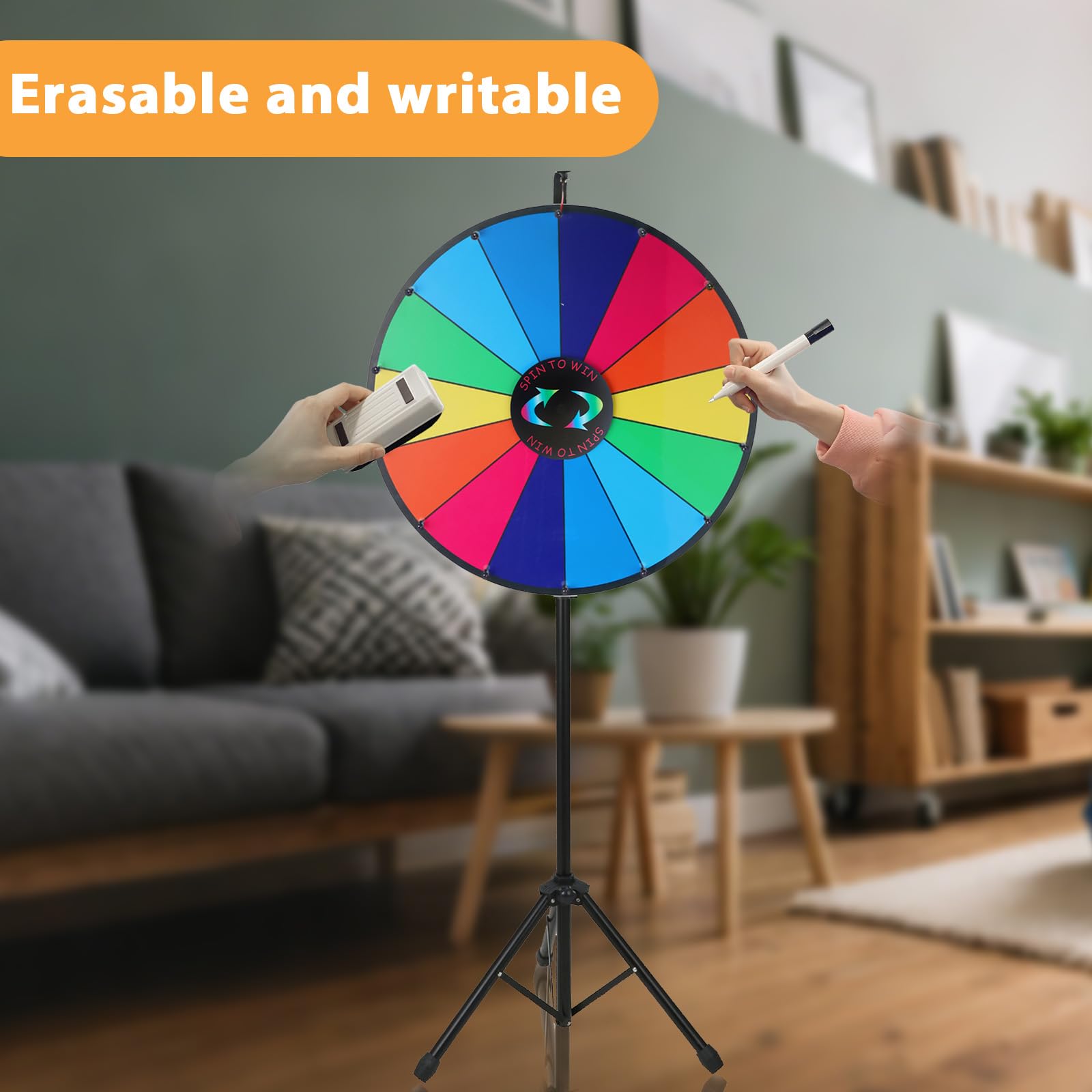 iElyiEsy Roue de la Fortune de 61 cm avec trépied pliable réglable en hauteur 14 emplacements Roue de prix avec marqueurs effaçables à sec et gomme pour carnaval