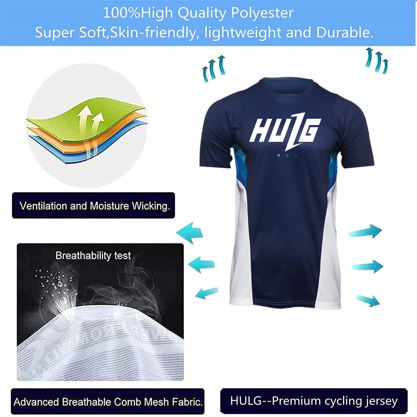HULG Maglia da Ciclismo Estivi Uomo Maniche Corte in Poliestere 100% Traspirante Asciugatura Rapida Skin-Friendly Magliette MTB per attività All'aperto