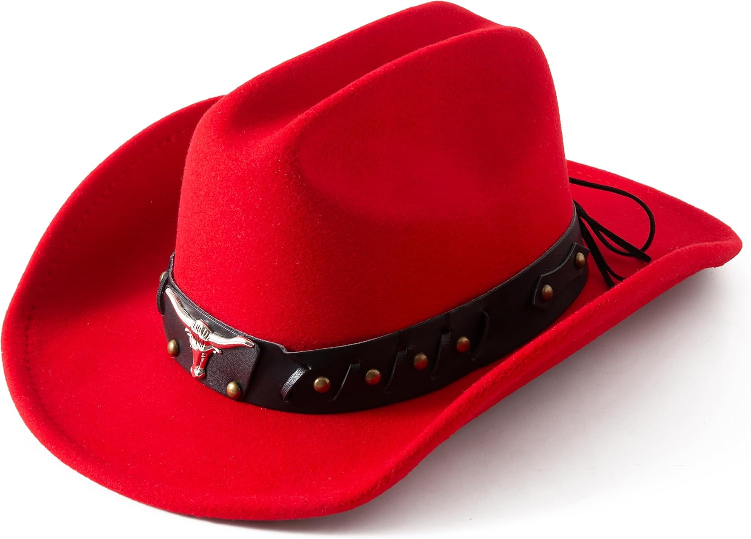 Lanzom Cowboy Hat for Women and Men with Shapeable Wide Brim Felt Western Hats for Cowboys and Cowgirls Medium-Large Red