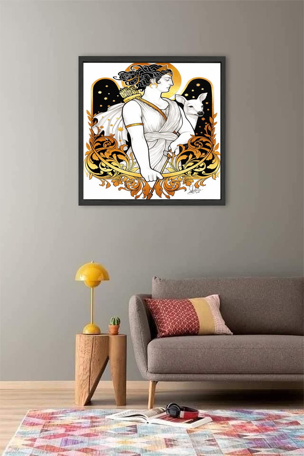 XtremeSkins Designs Print Black Wood Floater Framed Canvas Wall Art Decoration Poster (22x22 Inch) - Artemis Goddess