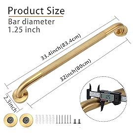 Rackickyer Shower Grab Bar, 2 Pack 32 Inch Gold Bathroom Grab Bar, 1.25 Diameter 304 Stainless Steel Anti-Slip Grab Bars for Bathtubs and Showers, Handicap Shower Grab Bar for Seniors Elderly