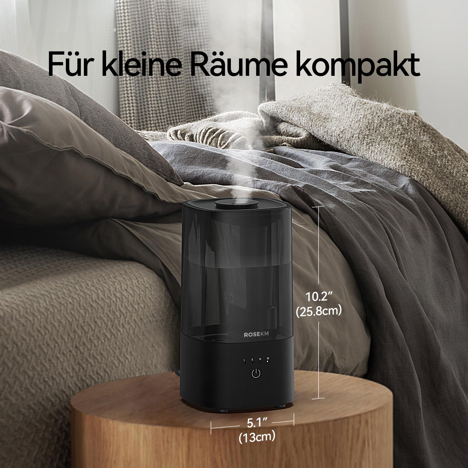 Rosekm Umidificatore Ambiente, 2L Umidificatore Ultrasuoni a Nebbia Fredda, 200ml/h Umidificatore camera da letto Silenzioso per Bambini, Piante e Casa, Bianco