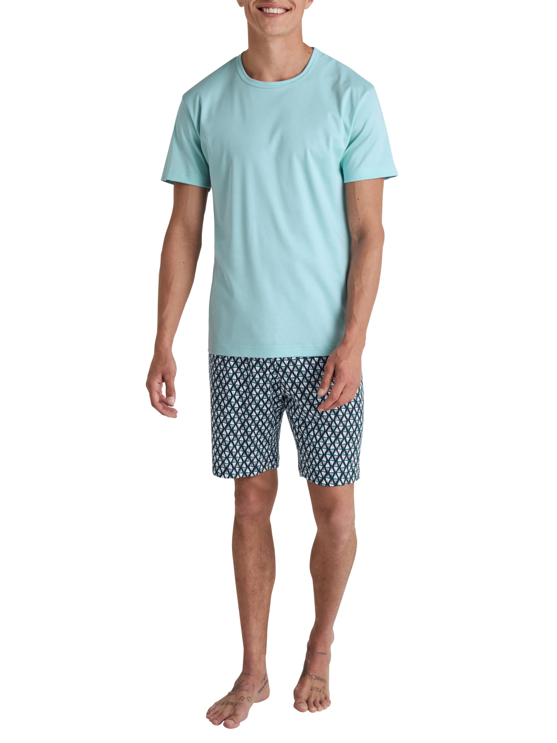 CALIDA Relax Streamline Men's Short Pyjamas 100% Cotton, Turquoise, 58-60