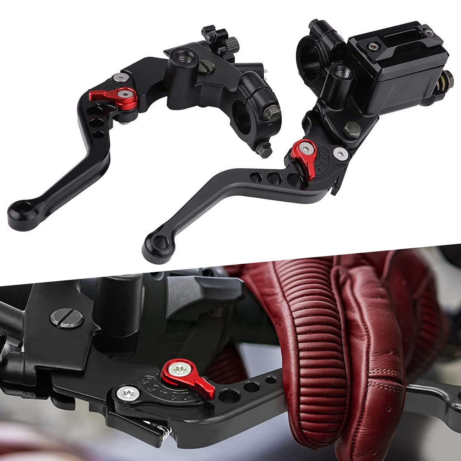 Plobeda Universal 1 Pair 7/8" 22mm Handlebar Motorcycle Brake Adjustable Master Cylinder Clutch Lever Left & Right Set Compatible with Harley Honda Kawasaki Suzuki Yamaha (Black)