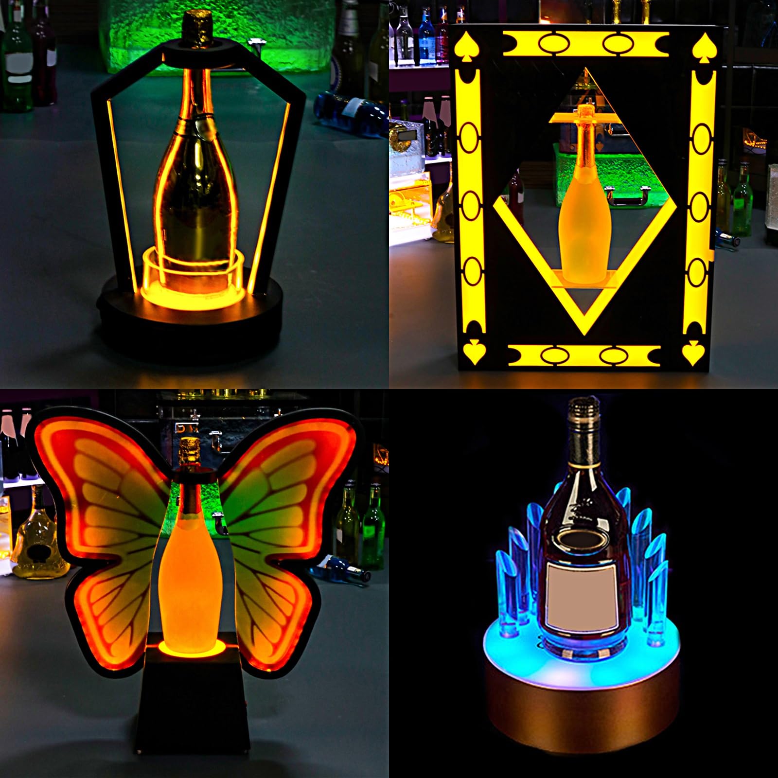 Espositore Luminoso per Bottiglie di Vino in Ferro o Acrilico Mobile Bars per Casa Porta Bottiglie di Vino per Bars, Hotel, Discoteche, Feste Private(28 * 28 * 24cm)