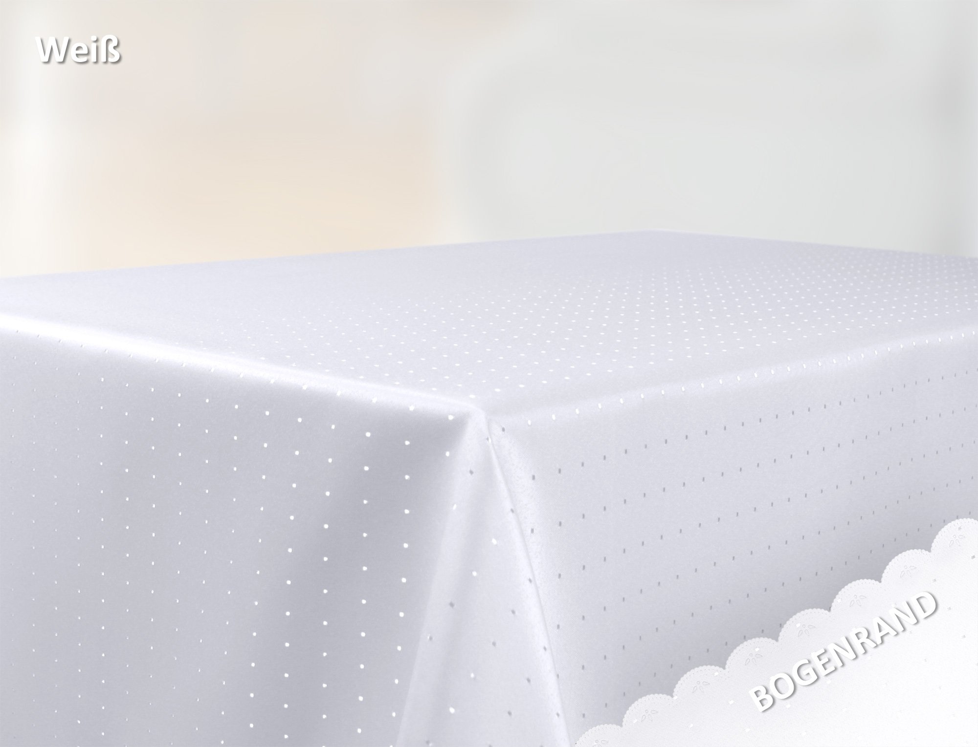 BEAUTEX Nappe damassée à pois - Nappe infroissable - Anti-taches - Facile d'entretien - Rectangulaire - 130 x 300 cm - Blanc