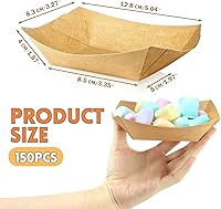 Vista 2 de Oomcu Paquete de 150 bandejas desechables de papel kraft marrón de 1/2 libra, bandejas para perros calientes a granel, pequeños botes reciclables