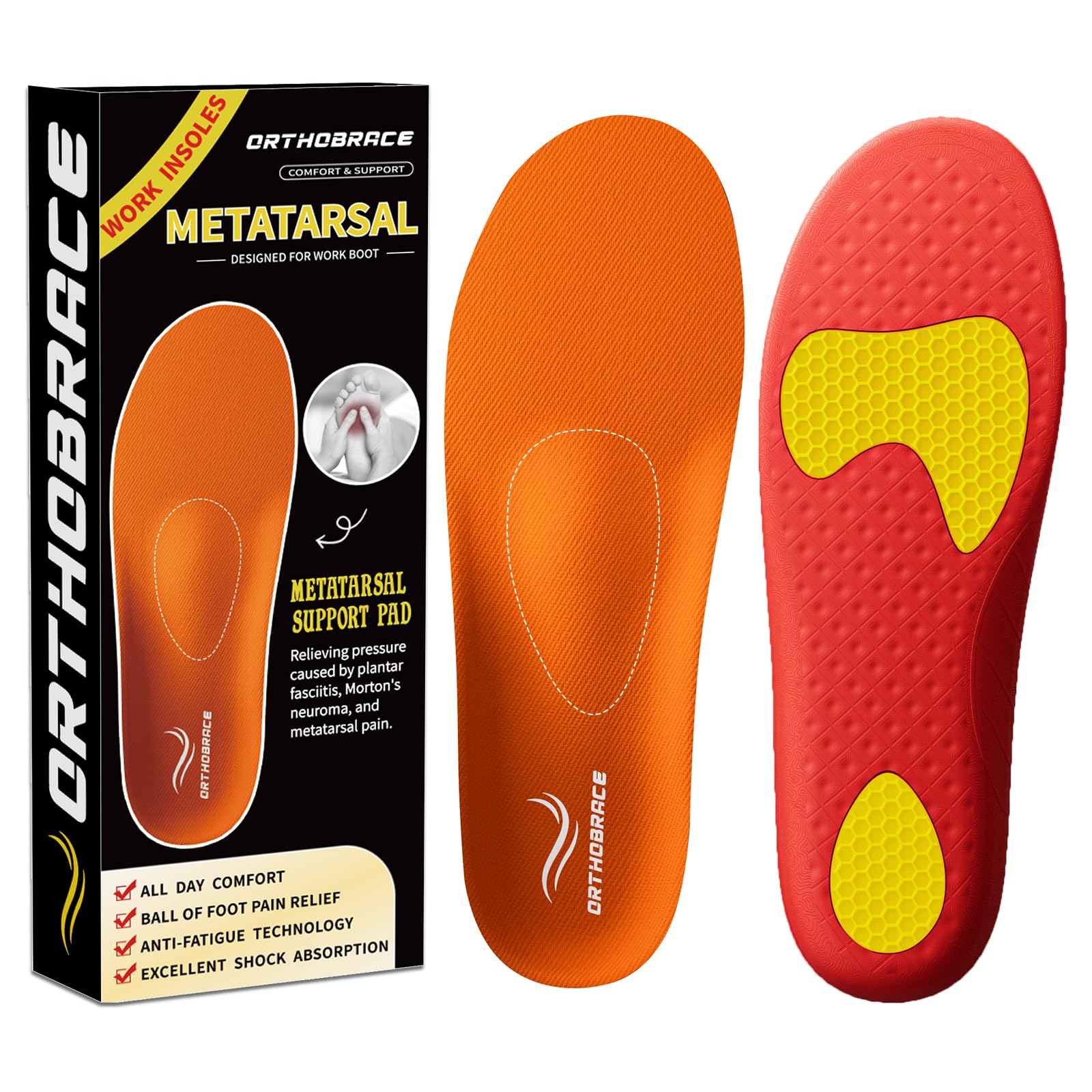 Metatarsal Insoles, Plantar Fasciitis High Arch Support Insoles-XL