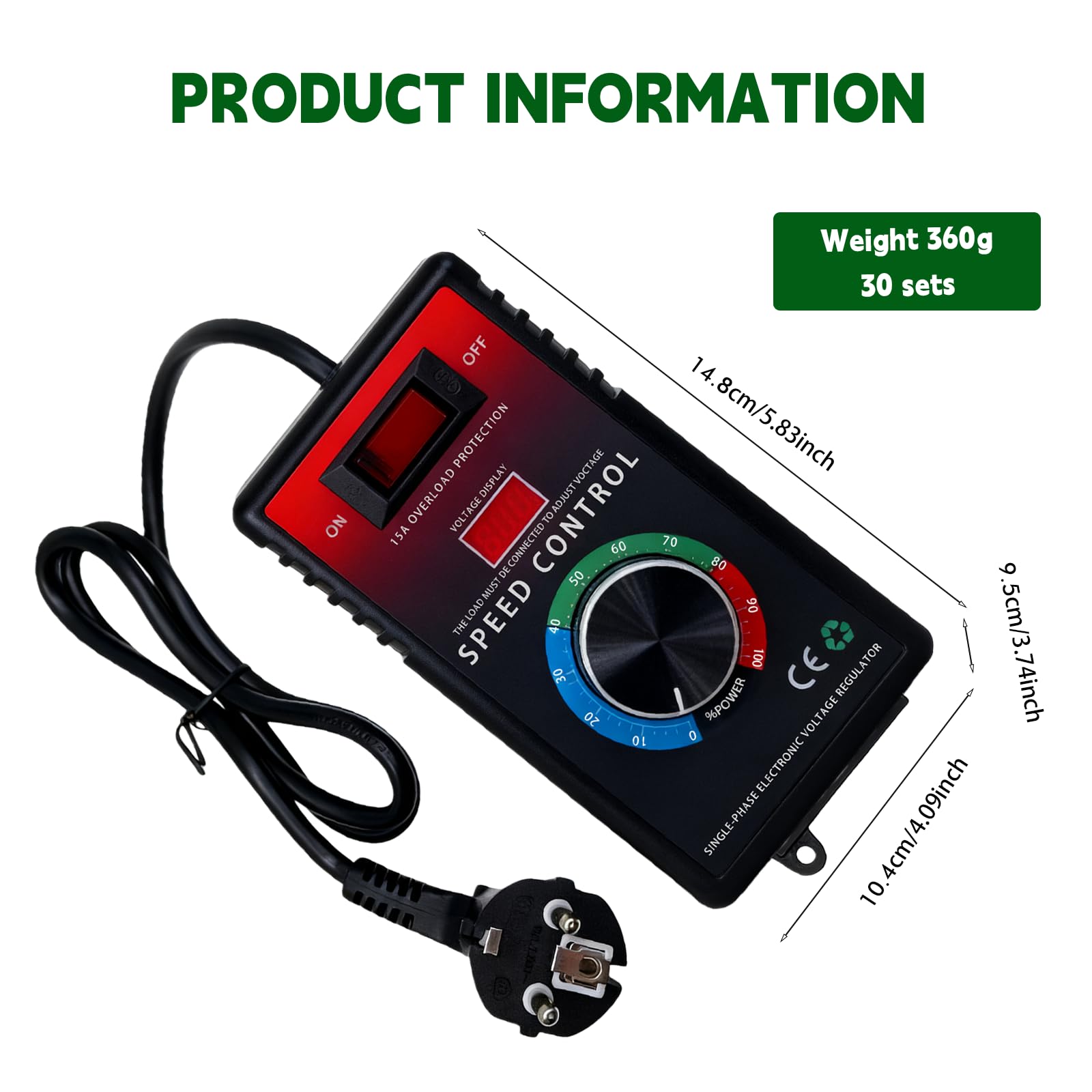 Regolatore di Velocità per Motore 220V AC 15A 4000W SCR Regolatore di Tensione, Variatore di Frequenza per Motore Controllore di Velocità del Ventilatore Smerigliatrice ad Angolo Soffiatore Trapano