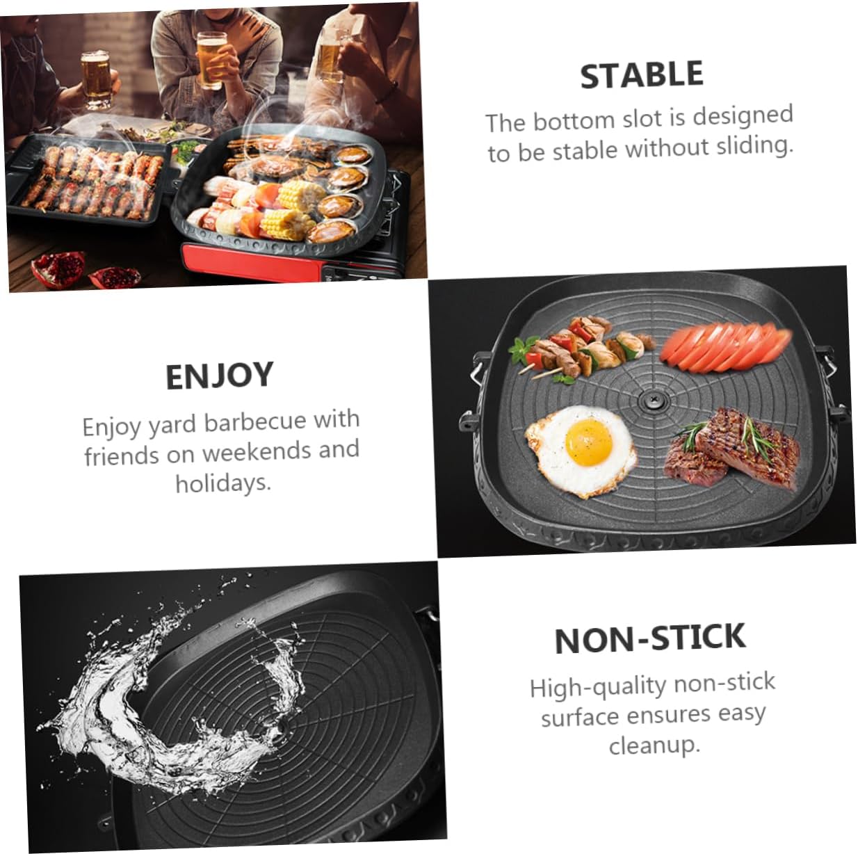 Square Bakeware Bbq Tool Barbeque Grill Pan Lid Beef Steak Plate Easy Clean