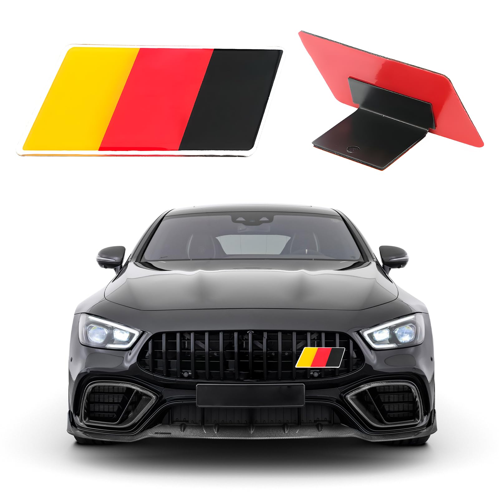 3D Germany Flag Emblem Badge, Fender Bumper German Flag Grill Emblem with L-Shaped Mounting Bracket, Patriotic Germany Flag Badge Metal Sticker for Vehicles, Car Accessories (Style 1)
