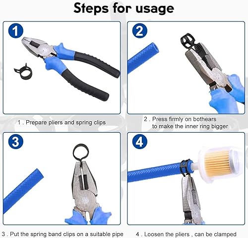 Miniatura 9 de Fielect Abrazadera de tubo de manguera de acción tipo banda de resorte de 12 pulgadas  0.512 in, kit surtido de sujetadores de abrazadera de aire de