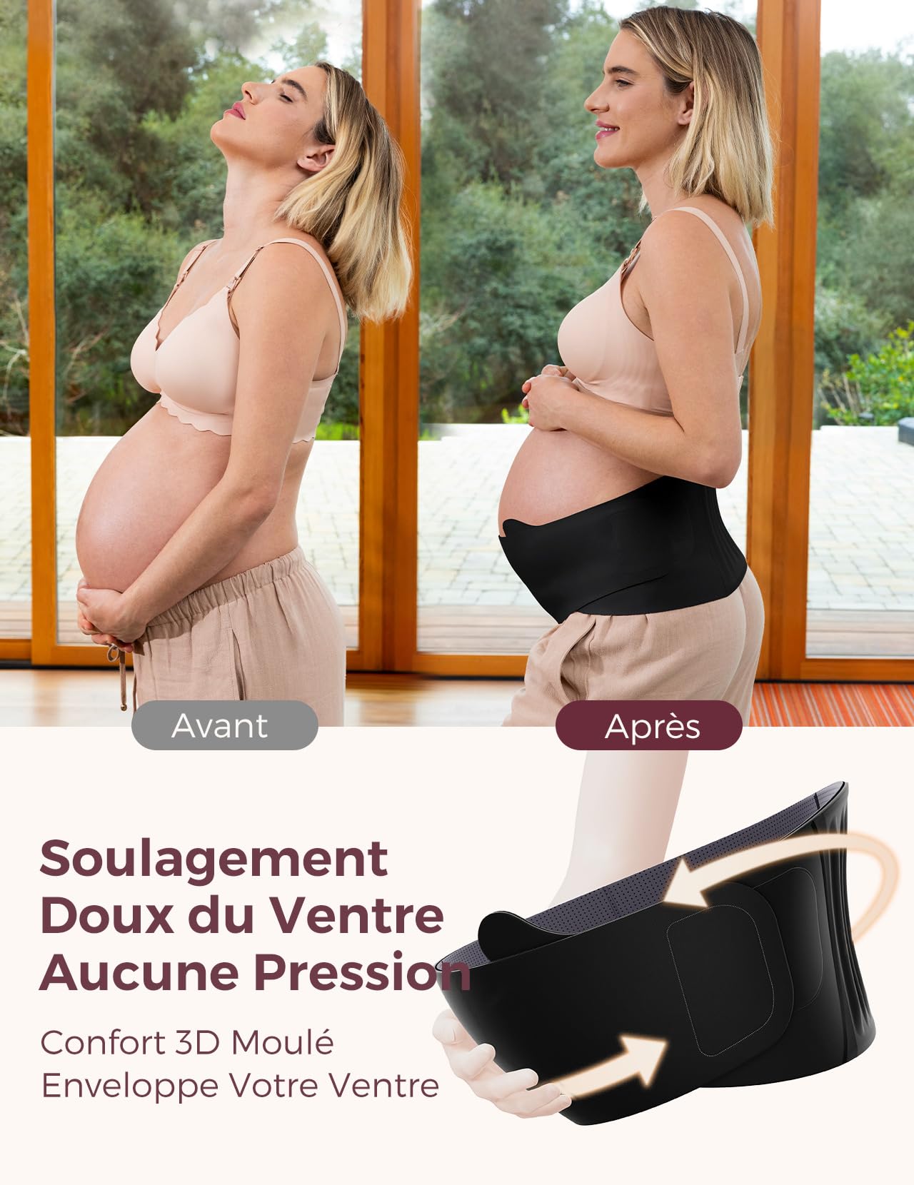 momcozy Ceinture Grossesse Femme Enceinte, Ceinture Grossesse Monobloc et Portable avec Support Dorsal Ergonest et Tissu Respirant – Ceinture de Grossesse Ajustable pour Ventre Petit, Rond ou Haut