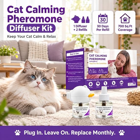 Cat Calming Pheromone Diffuser Kit (1 Diffuser + 2 * 48mlRefills)
