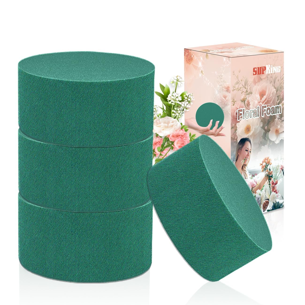 4Pcs Floral Foam Round SUPKING 3.15" Small Green Wet Dry Flower Foam Blocks Florist Plant Foam for Artificial and Fresh Flower Arrangement