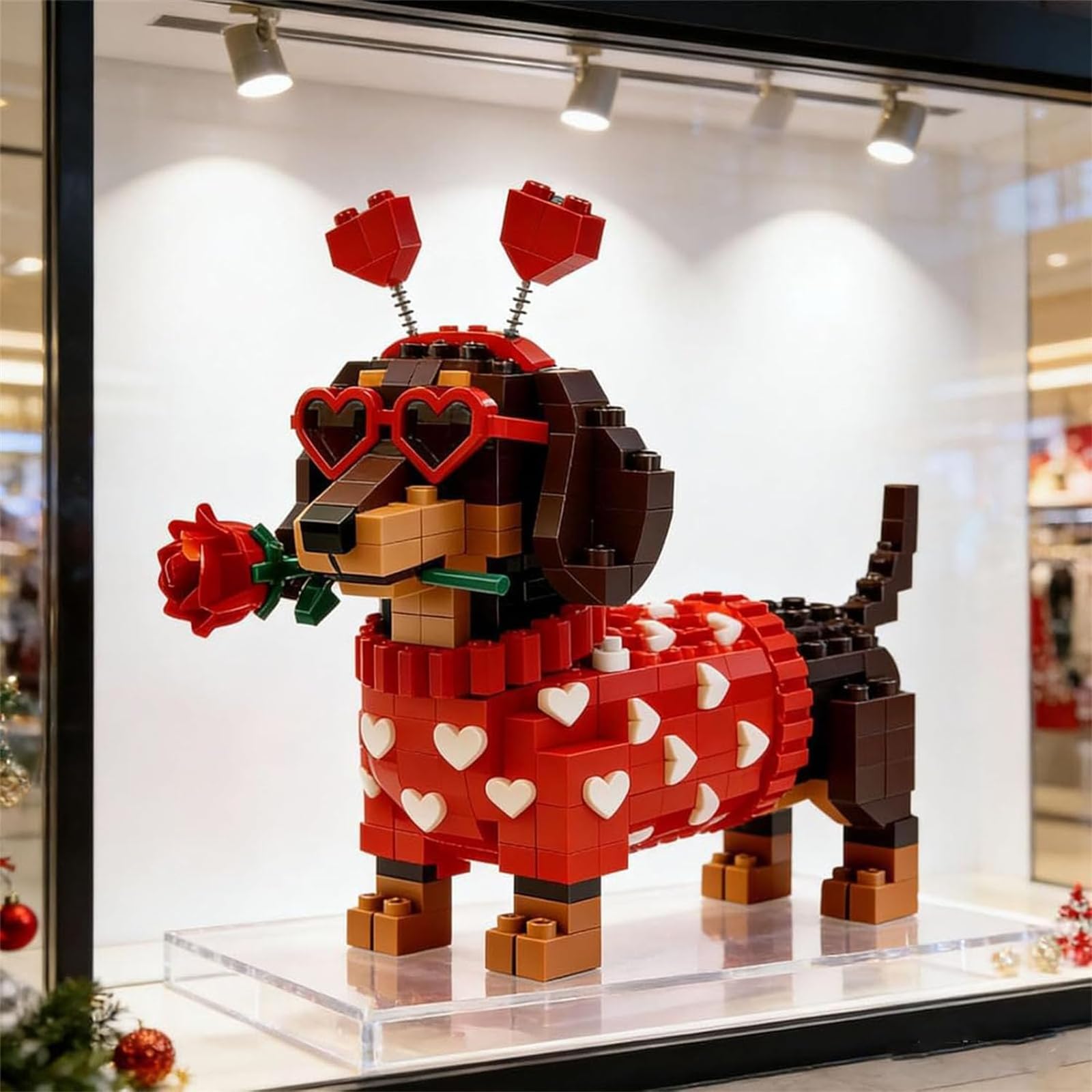 2026 Esclusivo set di mattoncini per bassottos per San Valentino 2026, set di mattoncini per bassotto 3D fai da te, simpatico mattoncinso per bassotto 3D, figura di cucciolo con disegno a cuore