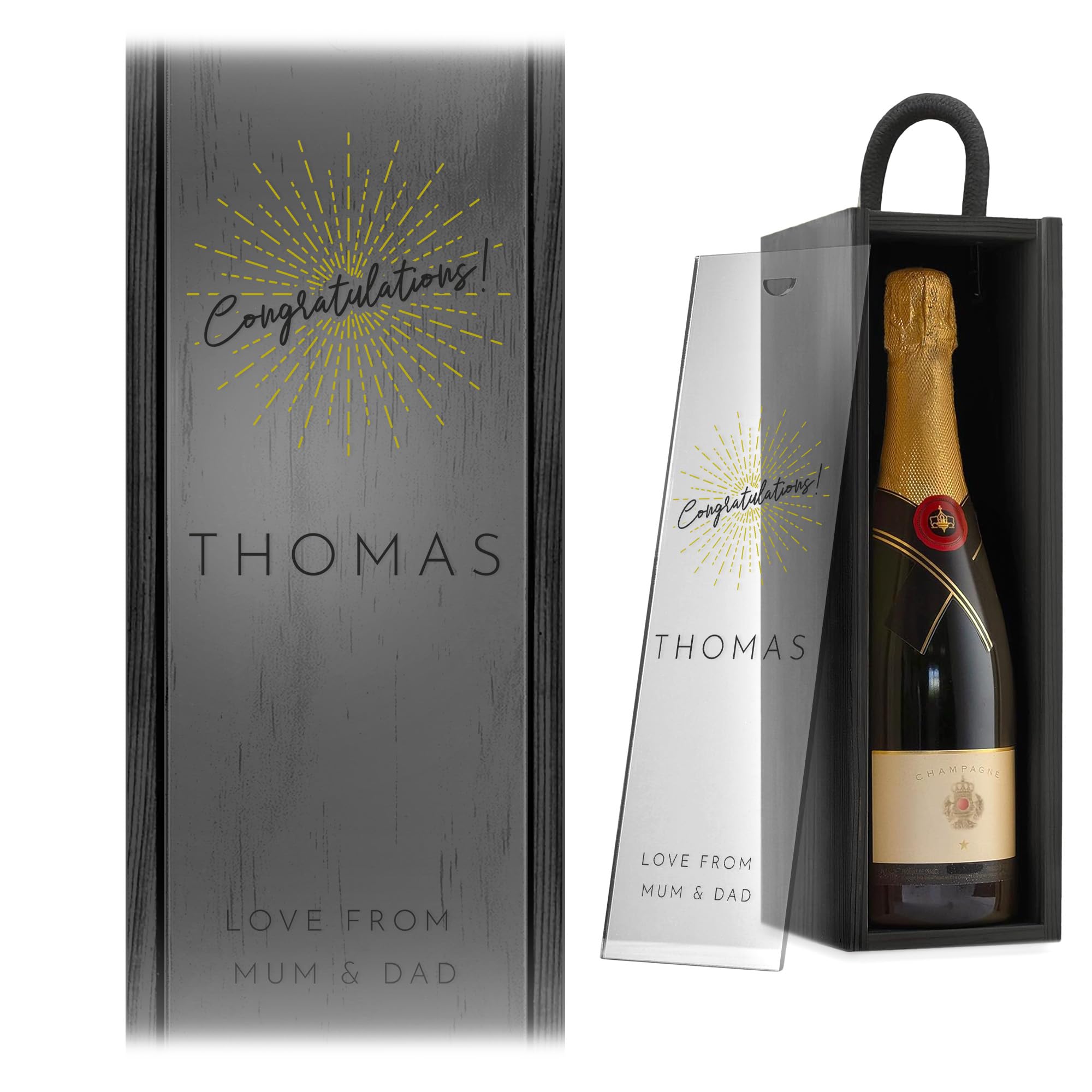 A1 Graphics Ltd Black Box W/Clear Lid Personalised Wine Box Custom Printed Congratulations Gift Weddings Anniversary Bridesmaid Groomsmen Birthdays ()