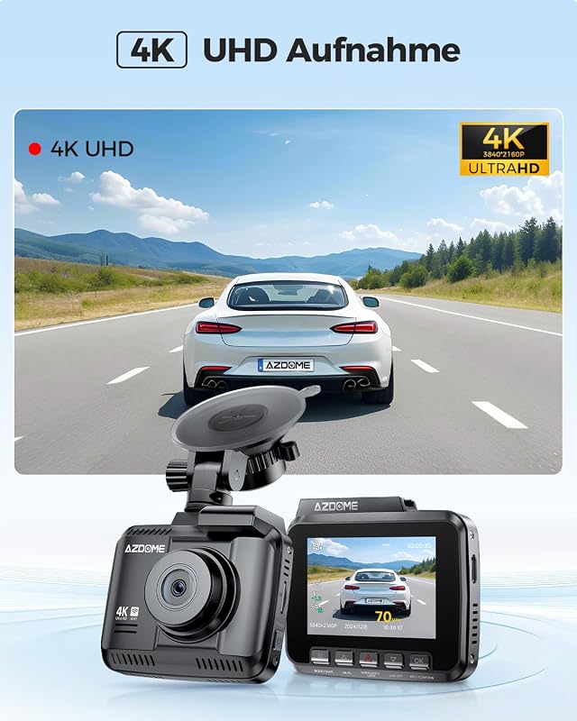 AZDOME Autós Menetrögzítő Kamera 4K Felbontással, WiFi és GPS Funkcióval, Éjjellátó, 170° Széles Látószög, Parkolás Figyelő GS63H