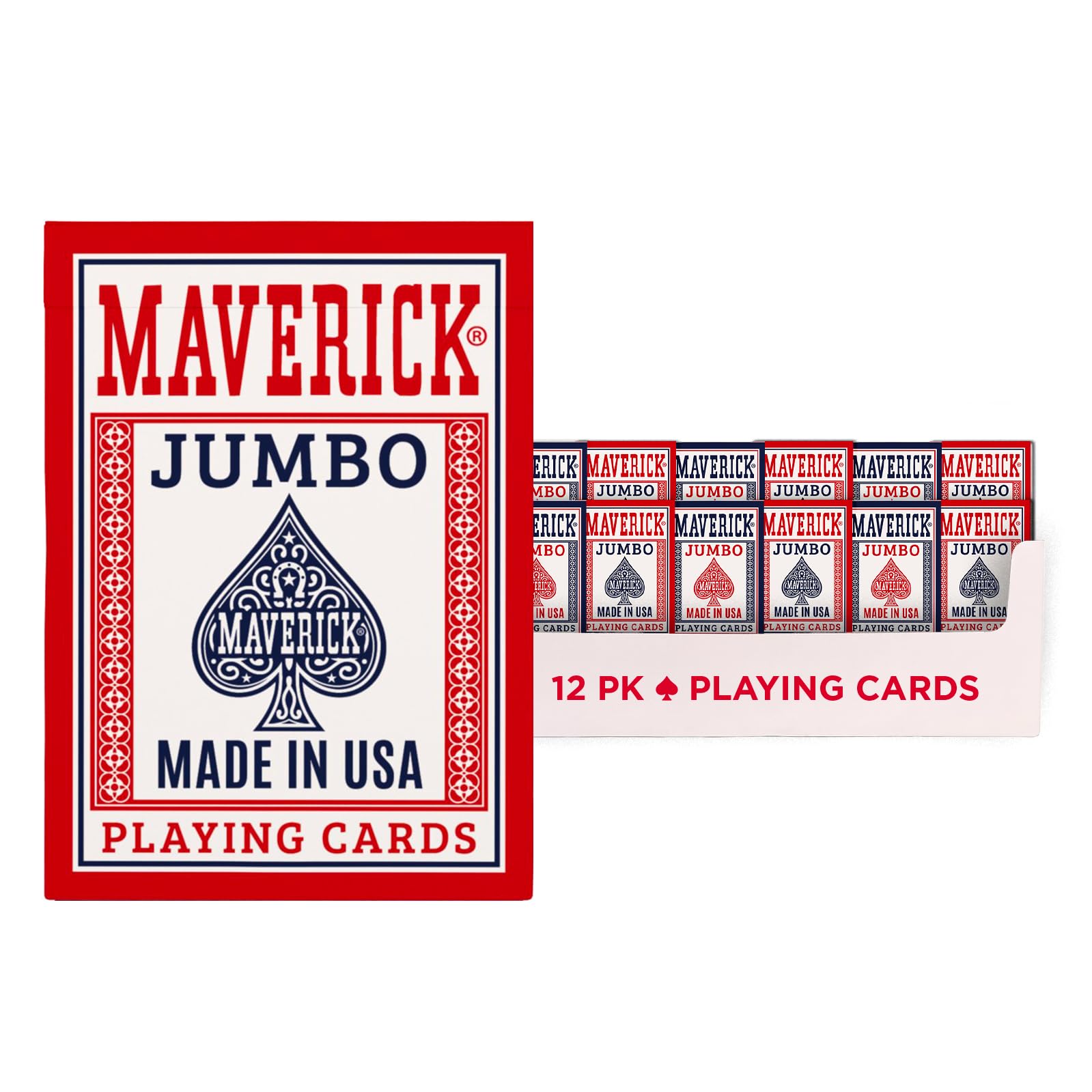Maverick Lot de 12 cartes à jouer Made in USA Jumbo Index Rouge Bleu