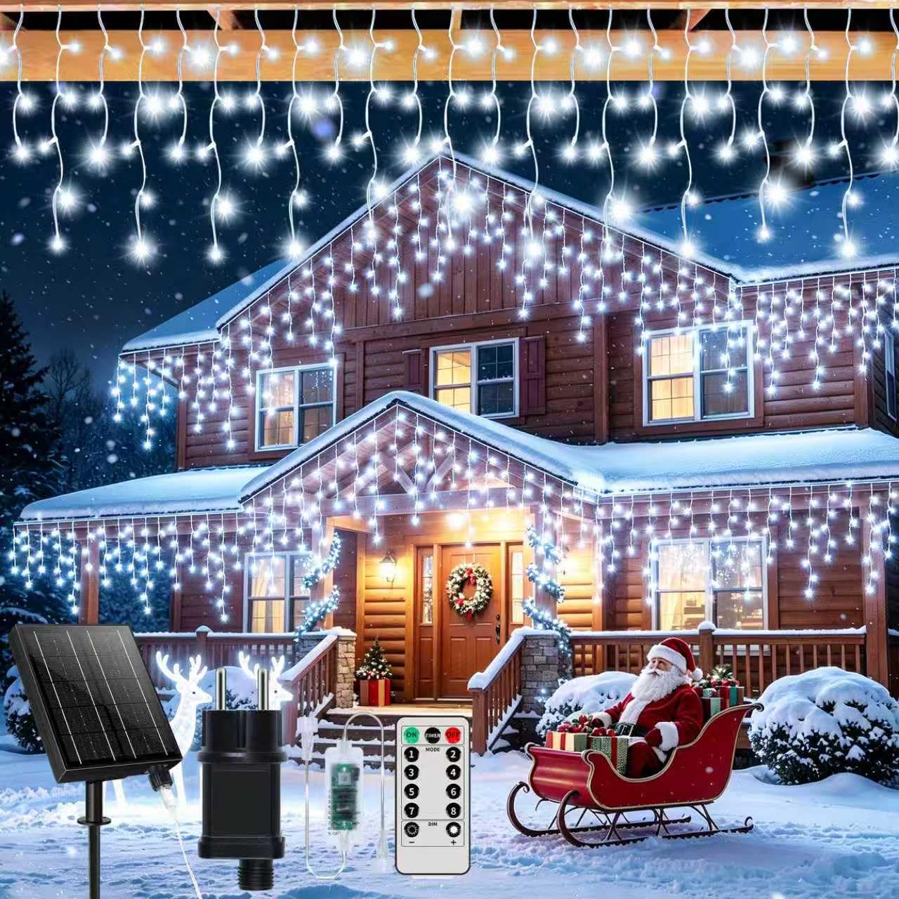 Guirlande lumineuse solaire de Noël en forme de stalactites 660 LED 25 + 5 m à intensité variable pour cour