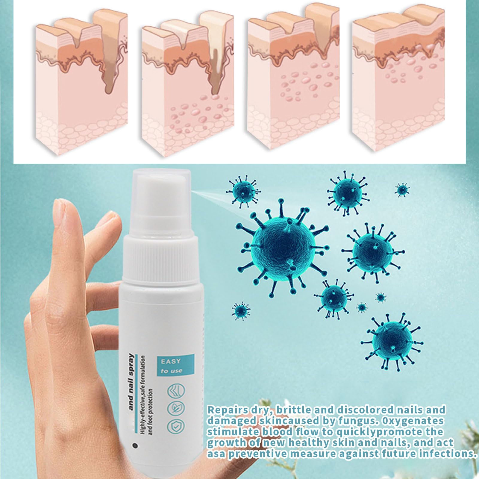 Spray para hongos en los pies, 2 unidades para pies y uñas, spray para hongos en las uñas, spray para pies para reparación de uñas, control de olores, aerosol de pies para reparación de uñas, repair