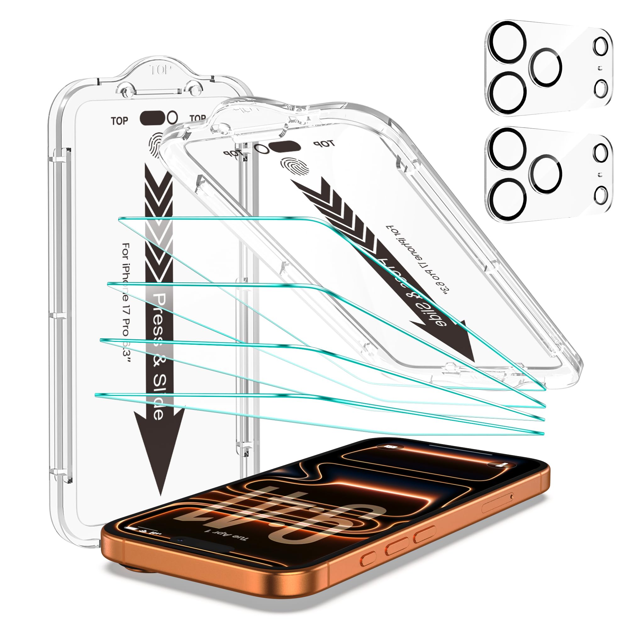EZ-GLAZ-4+2 Pack for iPhone 17 Pro Screen Protector (6.3") HD Clear | 2-Pack Lens Protect…