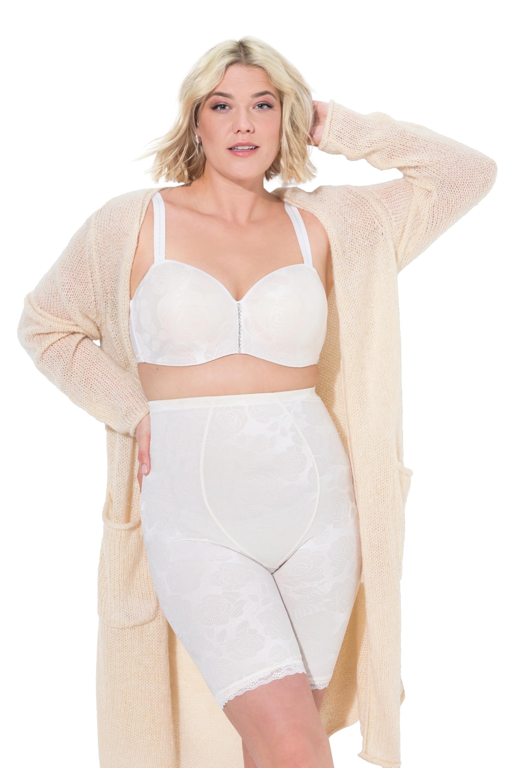 Ulla Popken Damen große Größen Übergrößen Plus Size Maxislips, 5er-Pack, Ringel/einfarbig, High Waist 827455