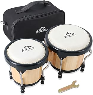 EastRock 4" & 5" Tunable Bongo Drums Set - Natural Animal Skin Heads, Wood & Metal Percussion for Beginners, Pros & Kids