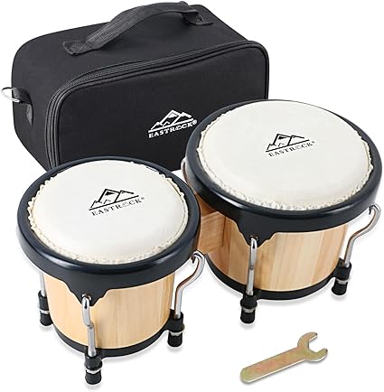EastRock Bongo Drum 4” and 5” Set for Adults Beginners Professionals Tunable Wood and Metal Drum Percussion Instruments With Tuning Wrench