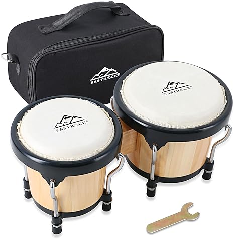 EastRock Bongo Drum 4” and 5” Set for Adults Beginners Professionals Tunable Wood and Metal Drum Percussion Instruments With Tuning Wrench