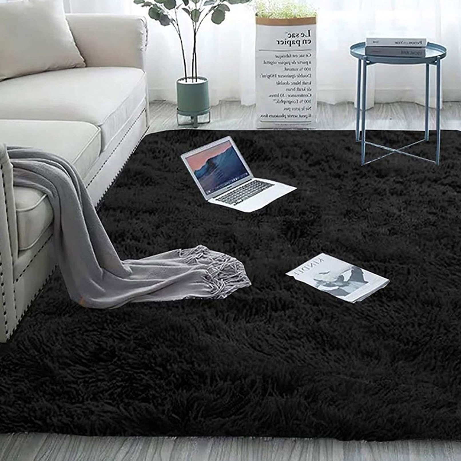 Chbin Black Shaggy 140 X 150 Cm Area Rugs Anti Slip Home Decor Anti-Slip Carpet Modern Rugs Gradient Tie-Dye Comfy For Bedroom Living Kids Dining Dorm Indoor,