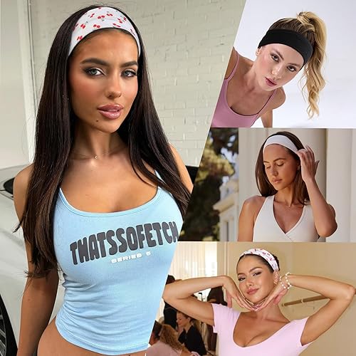 Miniatura 4 de TERSE Diademas para Mujeres con Estampado de Cerezas de Moda - Bandas para la Cabeza Antideslizantes de Tela Suave Bandas para el Cabello para