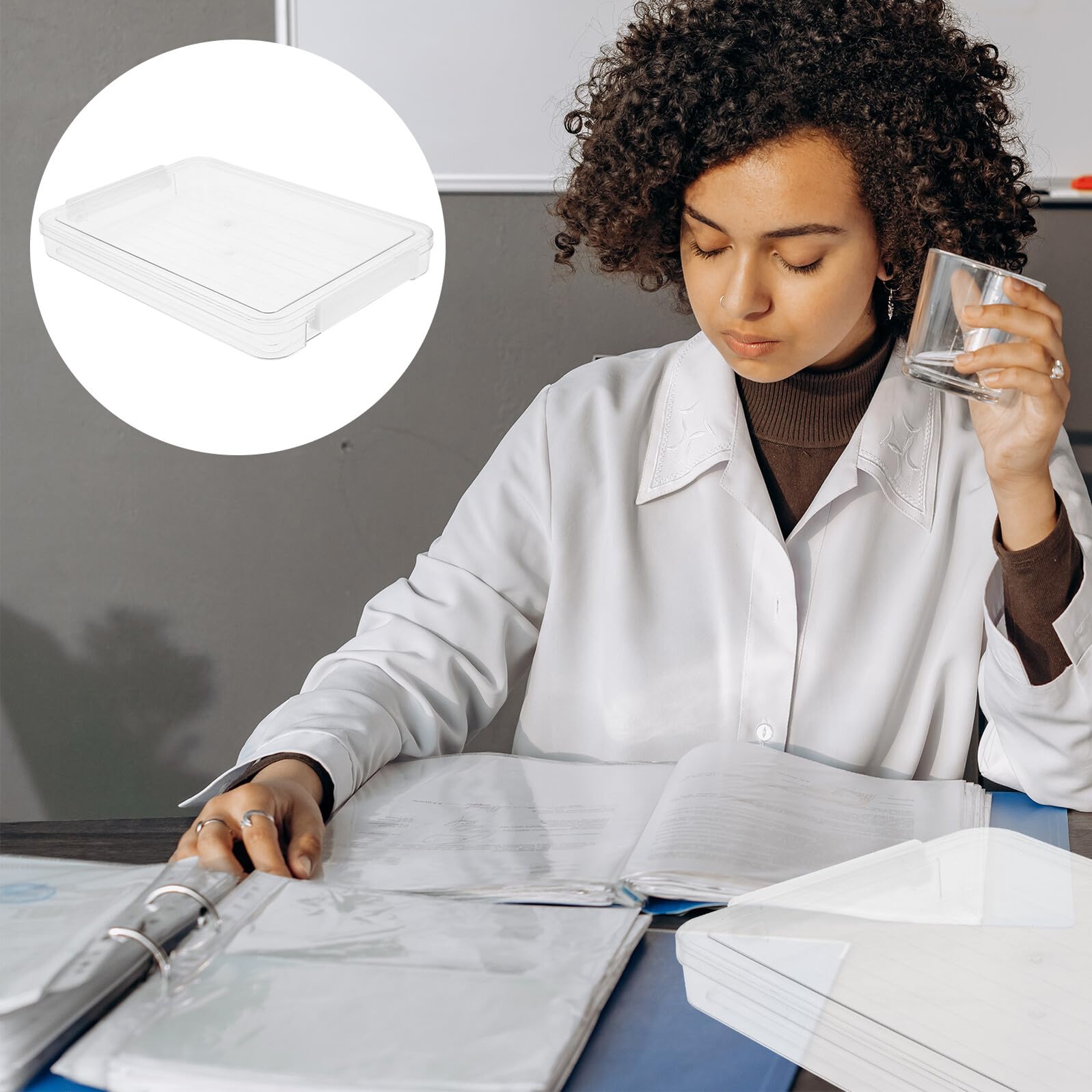 Set 2 Scatole Portadocumenti A4 in Pet Trasparente Coperchio, Design Impilabile e Grande Capacità per Casa e Ufficio