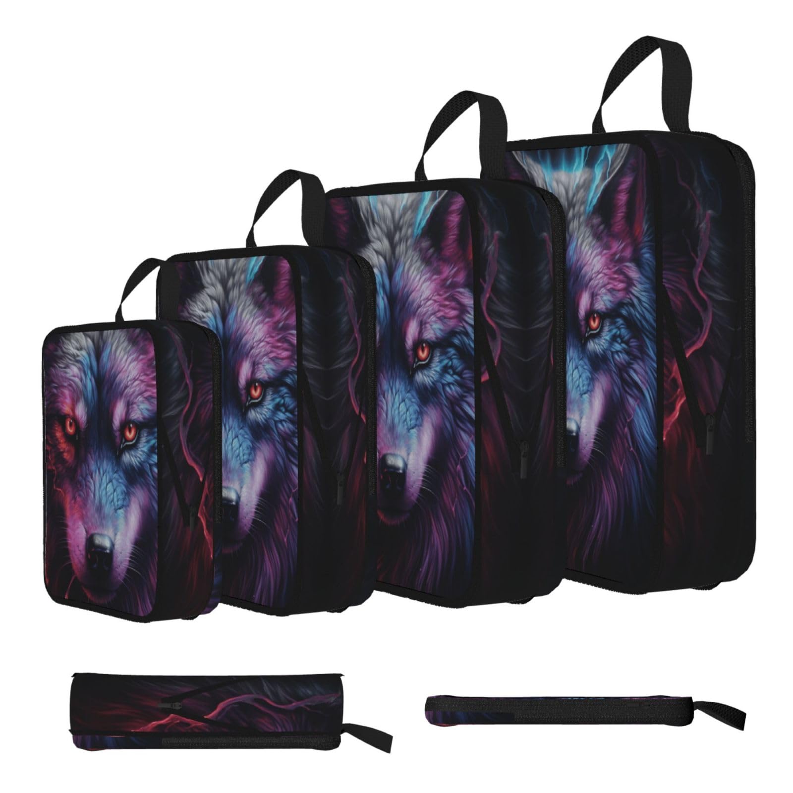A blue and red wolf Compression Packing Cubes 4 Piece Set