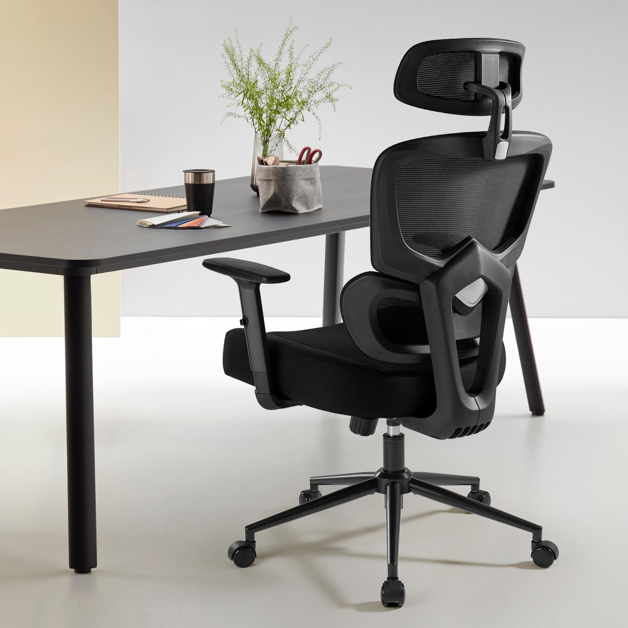 IWMH Silla de oficina ergonómica con reposacabezas ajustable, soporte lumbar, silla giratoria con función basculante de malla, silla giratoria para ordenador, silla giratoria contra el dolor de