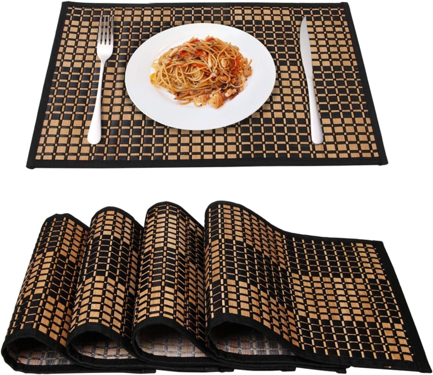 Bamboo Placemats for Dining Table, Placemats Set of 4,Stain-Resistant,Heat-Resistant Place Mats,Durable and Sturdy Dining Place Mats for Kitchen Table 11.5 * 17.5 Inch