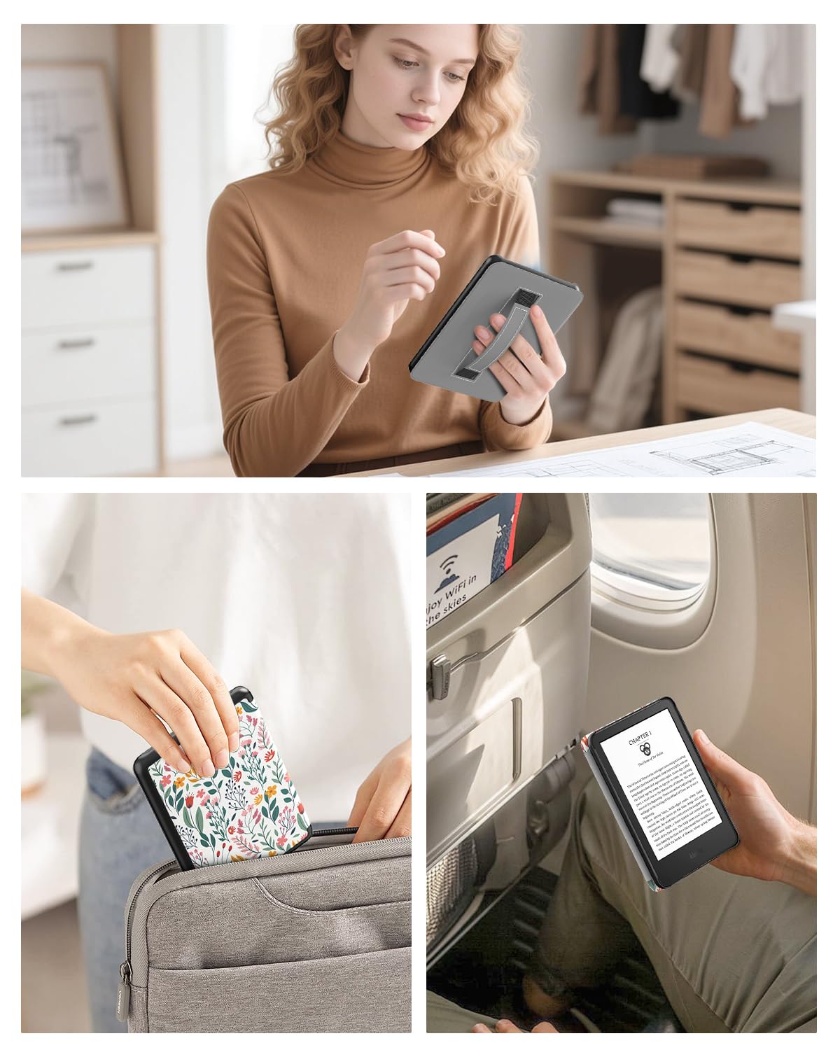 MoKo Case for 6" All-New Kindle (11th Generation-2024/2022 Release), Lightweight Shell Cover with Hand Strap Auto Wake/Sleep for Kindle 11th Generation 2024 e-Reader, Flowers