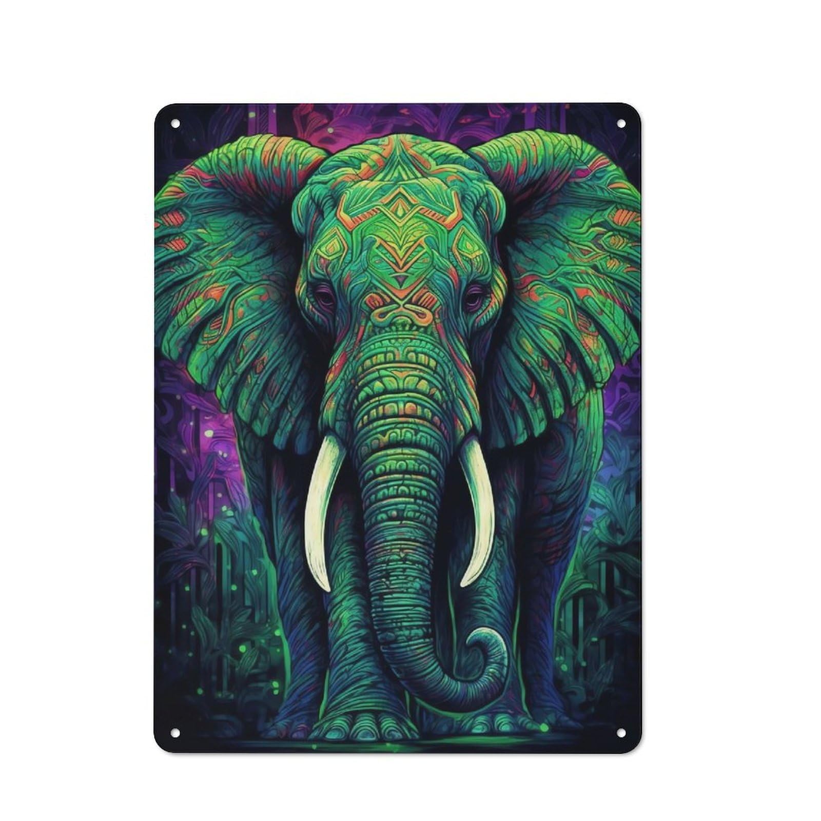 Modern Retro Decorative Metal Plaque 40x30cm Featuring Aesthetic Neon Elephant, Loft Wall Plaque for Flat, Bar, Studio Or Gallery Wall