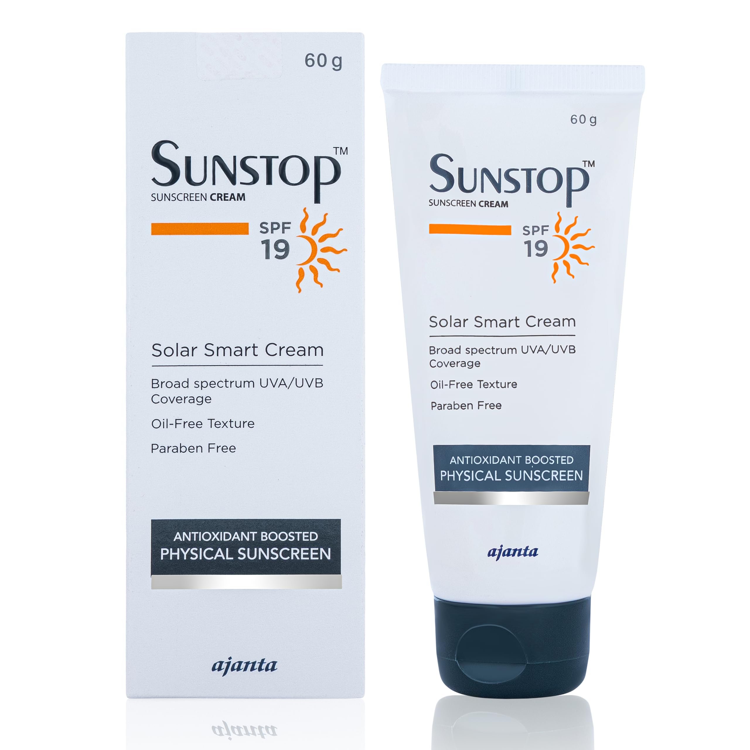 SUNSTOP 19 Cream: Lightweight, broad-spectrum UVA/UVB sunscreen with zinc oxide, oxothiazolidine & vitamin E. Anti-pollution. Dermatologically tested. 60gm