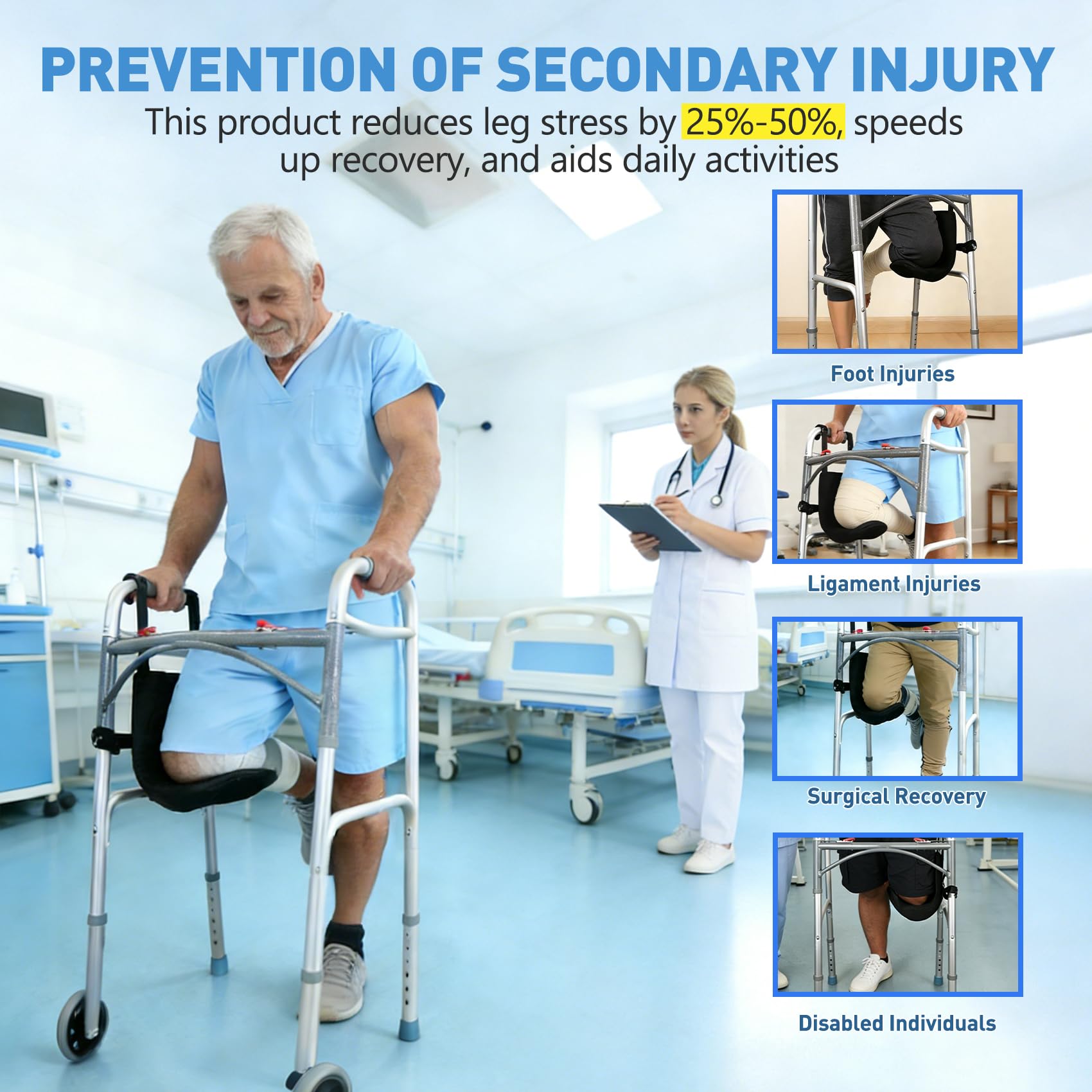 Knee Sling for Walker - Adjustable Height Walker Knee Sling Attachment, Supports 300 lbs Without Deformation, Knee Sling with Safety Support Reduces Load & Prevents Secondary Injury — Amazon image 3