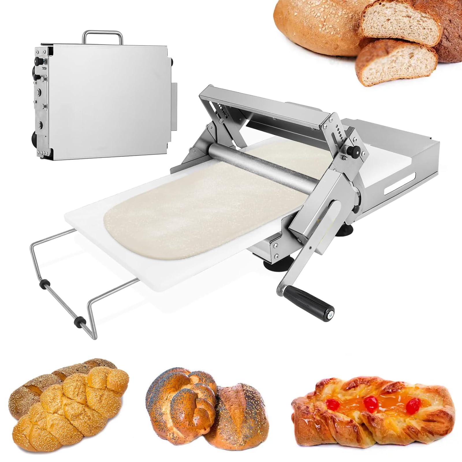 YXZQLOZ Stainless Steel Dough Sheeter - 12in Manual Croissant Laminator & Pastry Roller Tabletop Dough Roller for Pizza, Fondant & Commercial Use