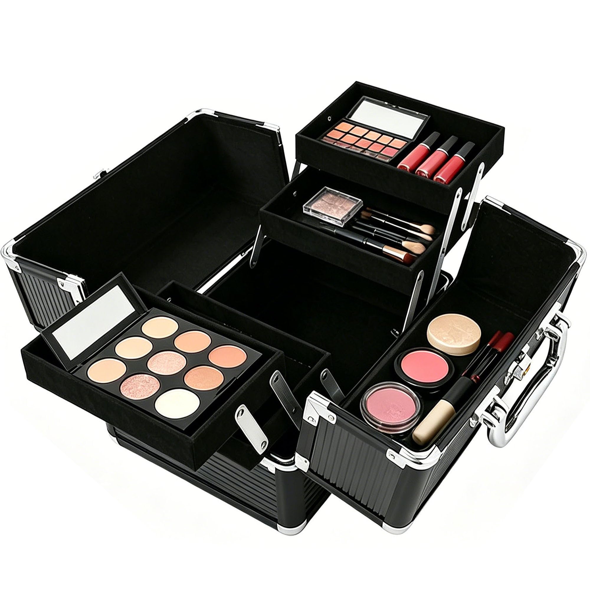 Make-up-Koffer, tragbare Aluminium-Make-up-Box mit abschließbarem Design, mit Schubladen, Nagelaufbewahrung, Organizer-Box für Nagelkunst, für Make-up-Künstler, Friseure und Beauty-Enthusiasten
