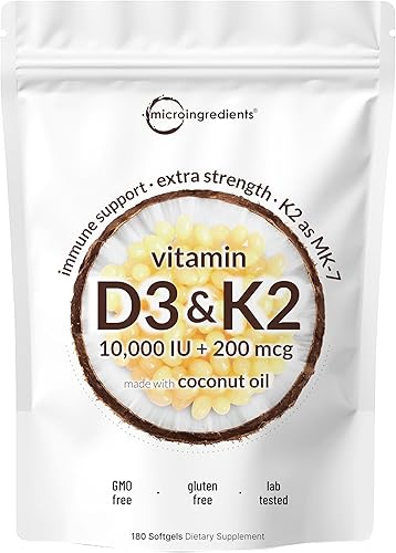 Miniatura 2 de Micro Ingredients Vitamina D3 10,000IU + K2 MK-7 200mcg cápsulas blandas y KSM-66 Ashwagandha Gummies 300mg  Paquete de 2  Vitaminas esenciales D &