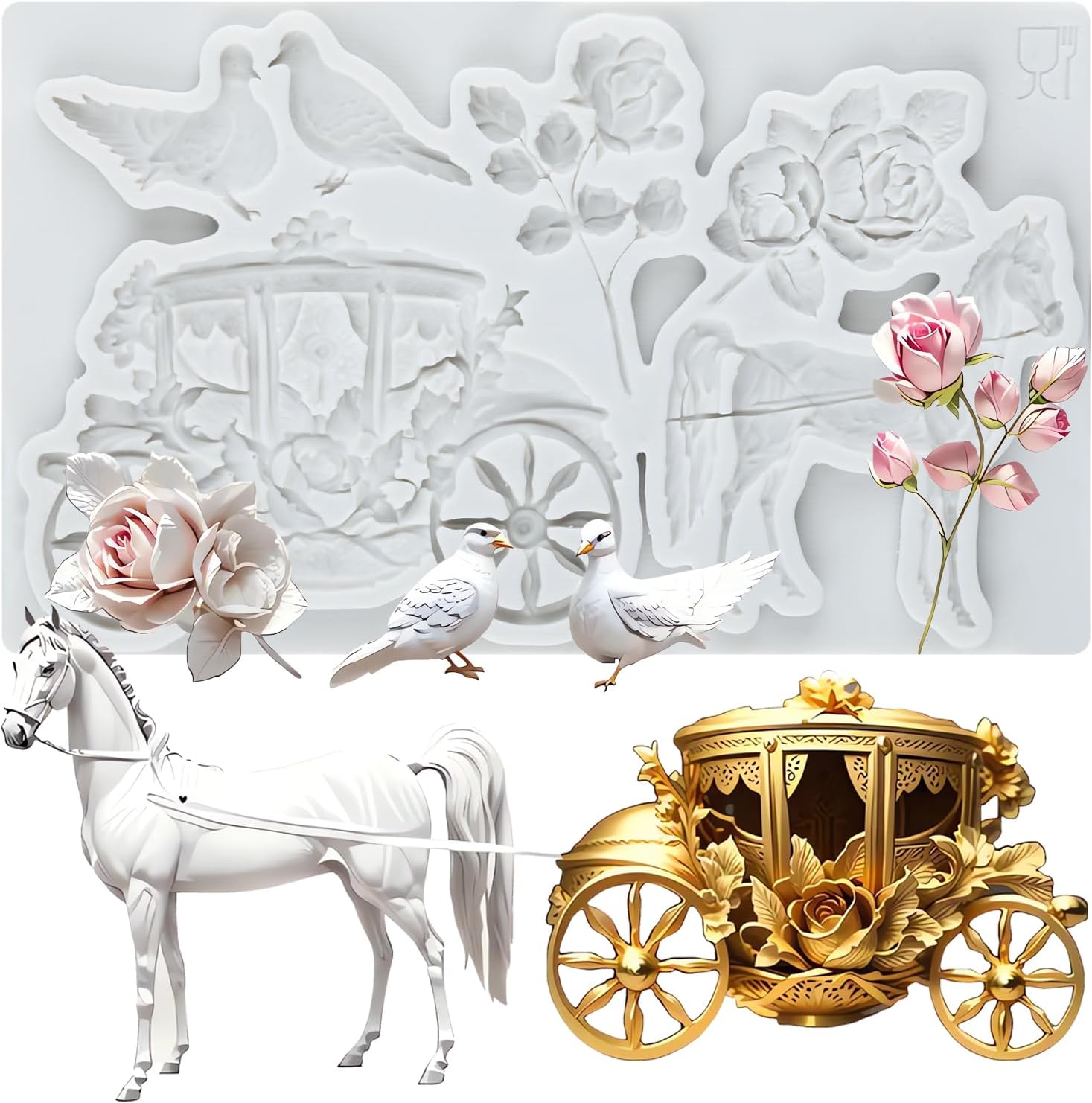 Horse Carriage Fondant Molds Carriage Silicone Mold for Cake Decoration Cupcake Toppers Chocolate Candy Polymer Clay Gum Paste ﻿ ﻿