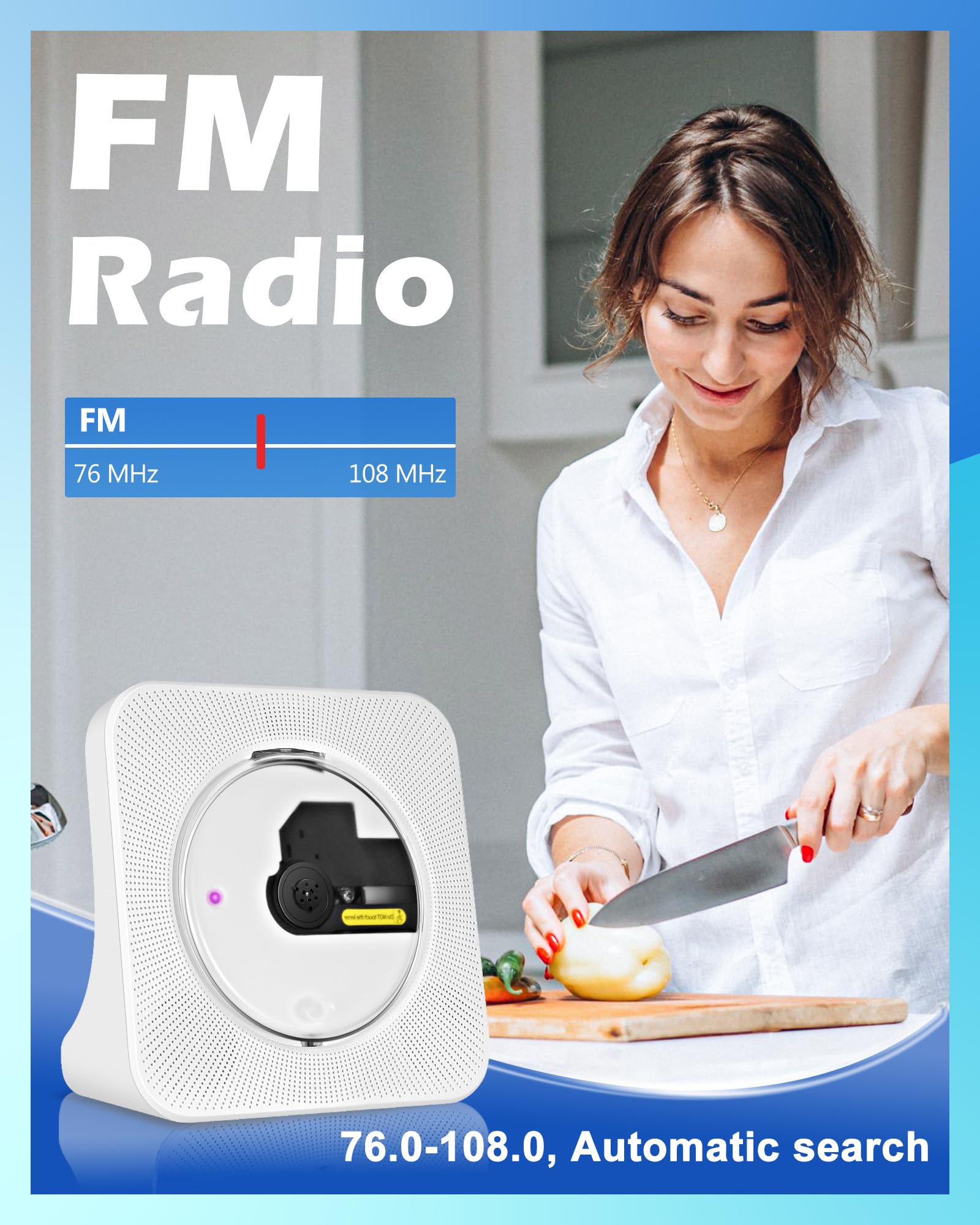 Ładowalny Przenośny Odtwarzacz CD，Wbudowany Odtwarzacz CD Bluetooth z Dwoma Głośnikami, Pilot Zdalny, USB，AUX，Domowe Odtwarzaczes CDs HiFi Stereo，Odtwarzaczs CDs Kompaktowy, Radio FM
